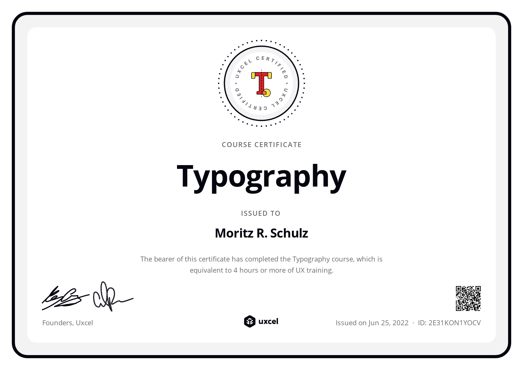 Moritz R. Schulz's certificate